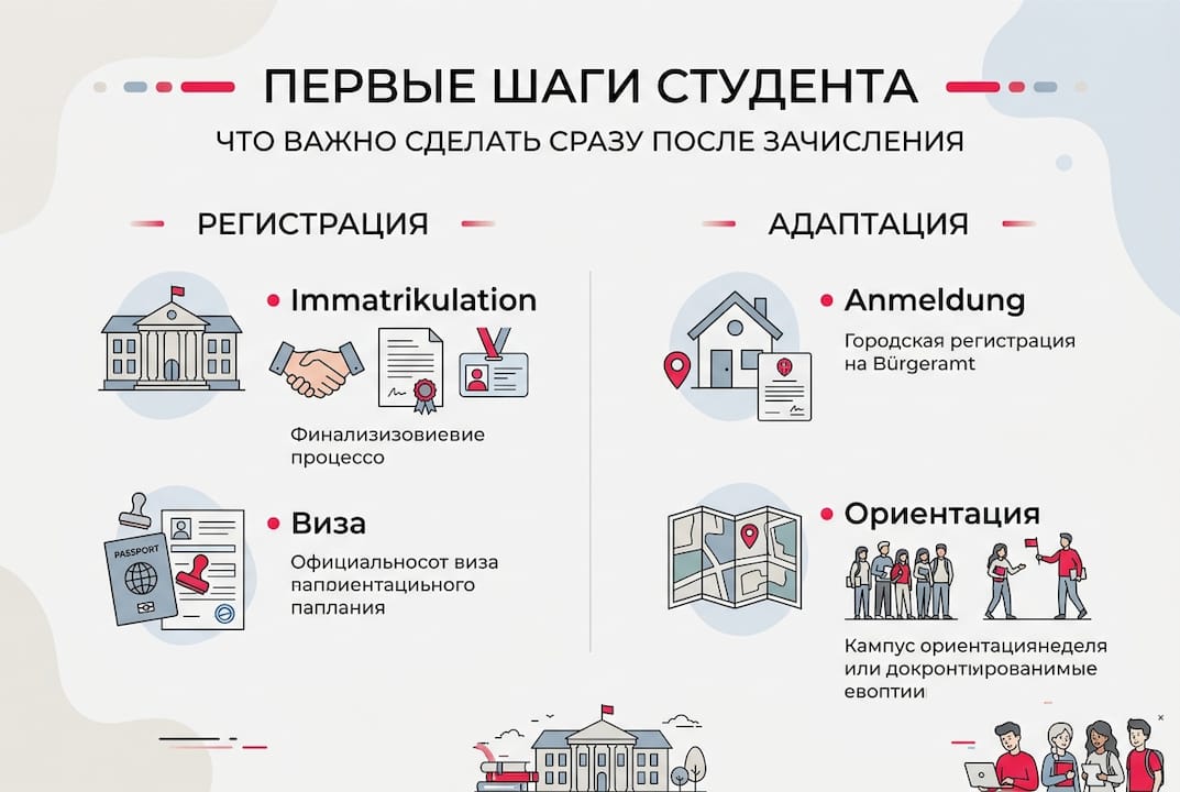 Инфографика: что нужно сделать студенту в Германии в первые дни