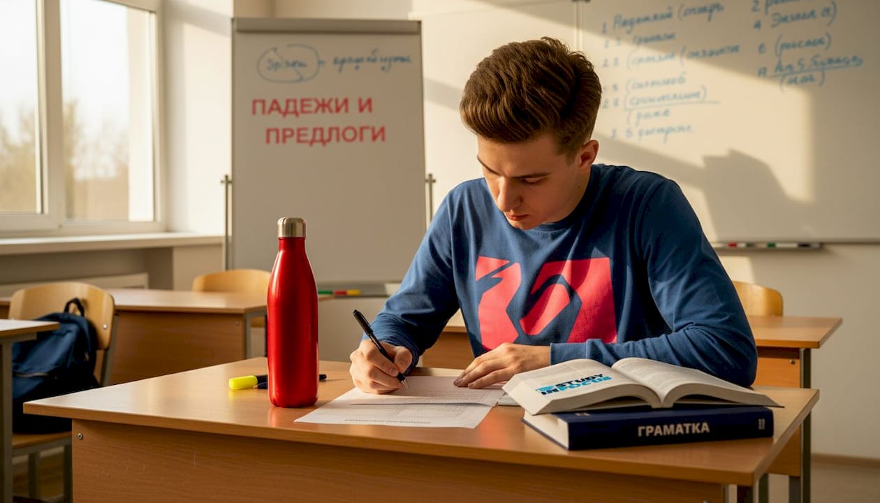 Студент занимается на уроке немецкого языка