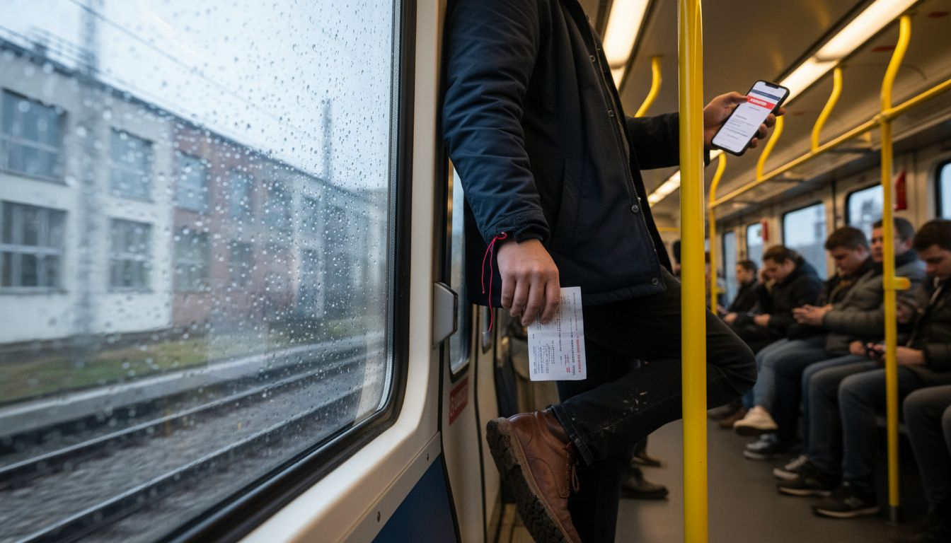 Студент компостирует билет на поезд в Германии.