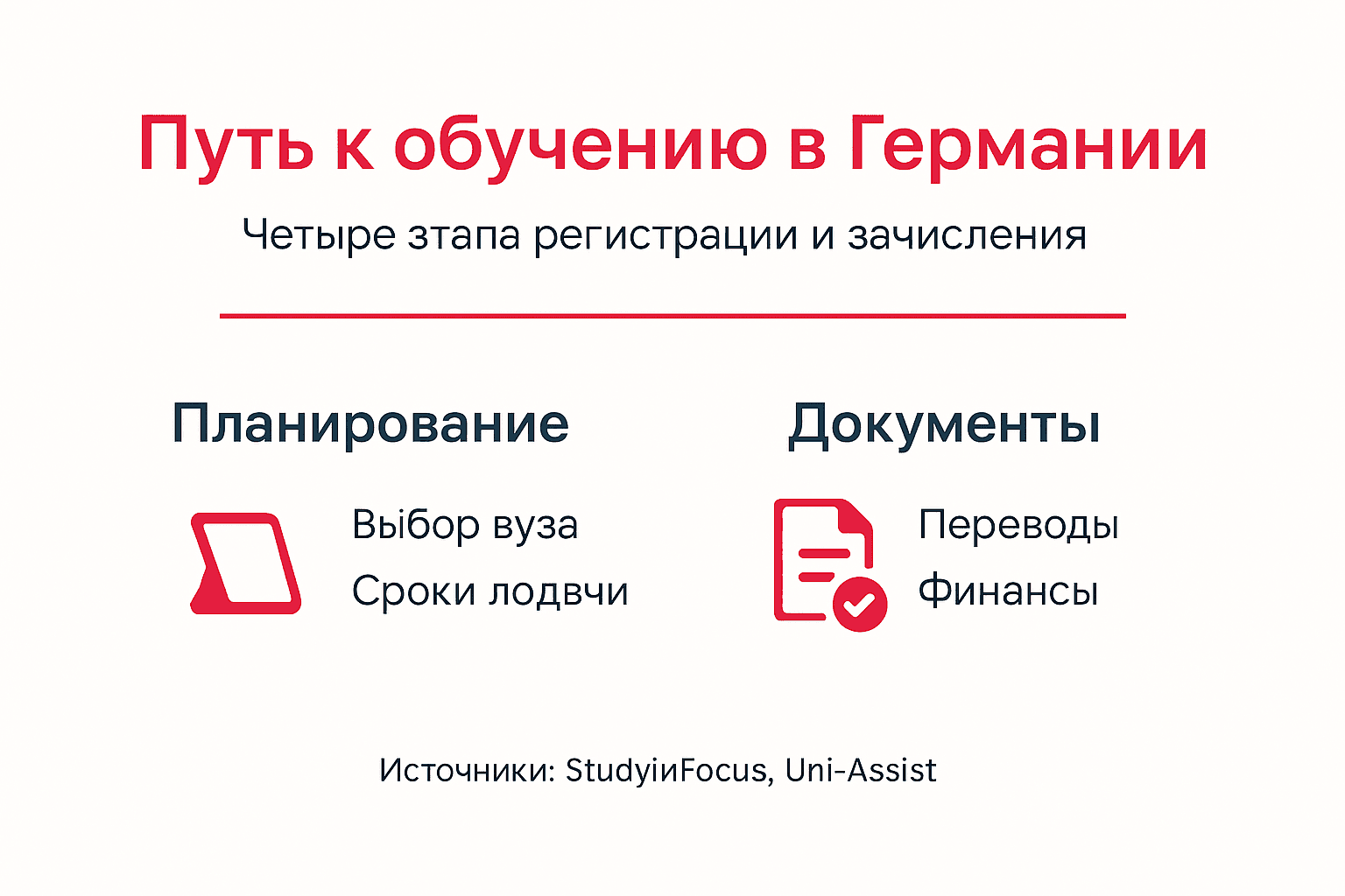 Инфографика: как поступить в немецкий вуз — пошаговая схема