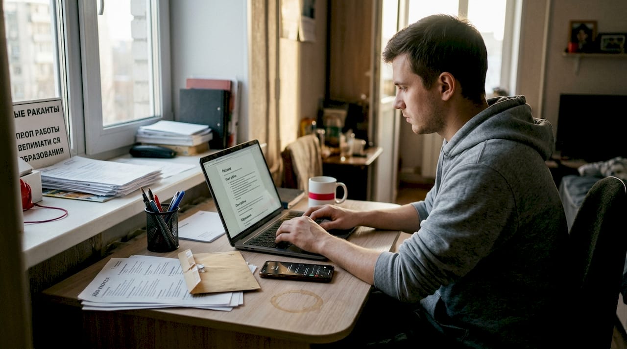 Студент готовит резюме для поиска работы в Германии