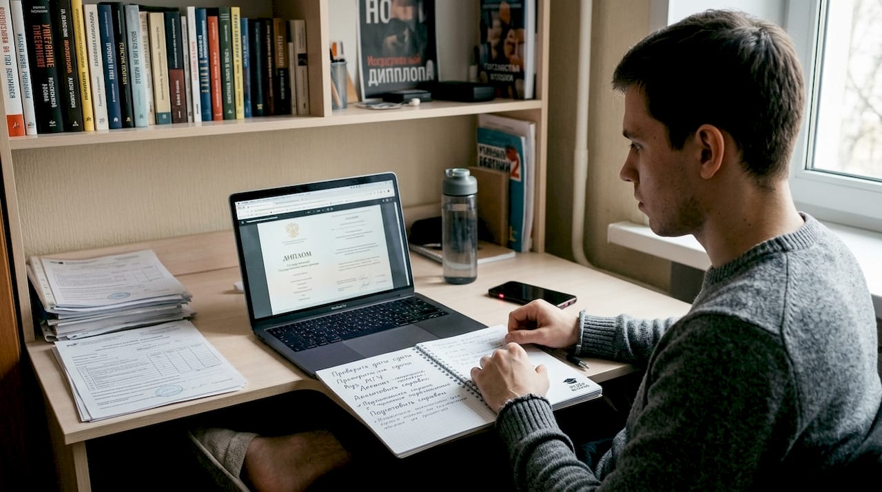 Человек дома узнаёт, как проходит процедура подтверждения диплома