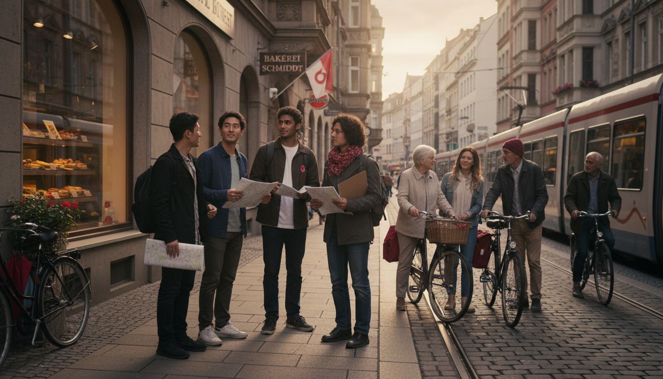 Newcomers adjusting on German city street