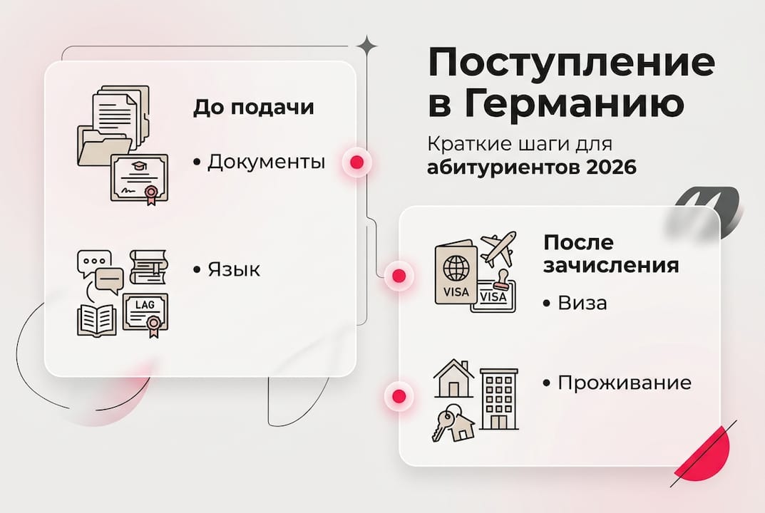 Пошаговая инфографика для поступления в немецкие вузы в лаконичном стиле