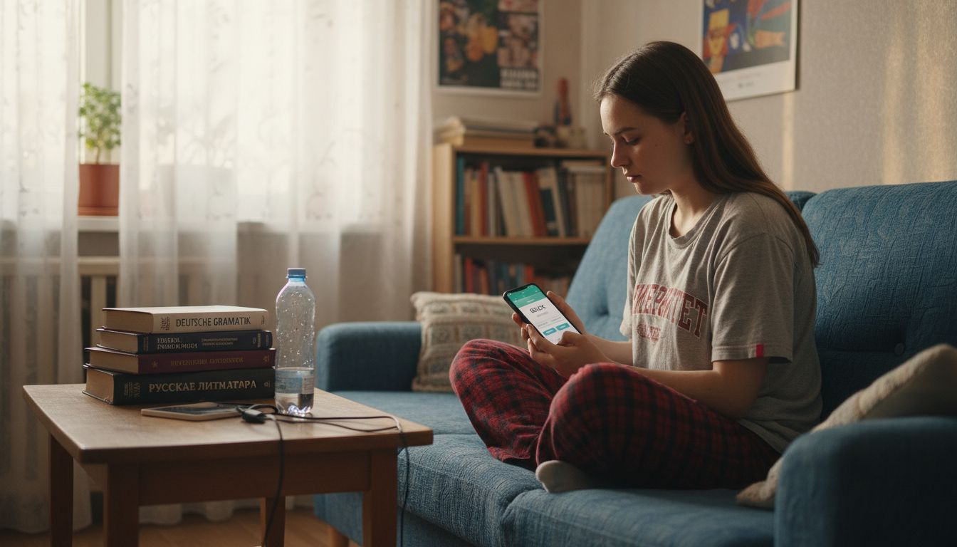 Студент каждый день занимается немецким с помощью телефона