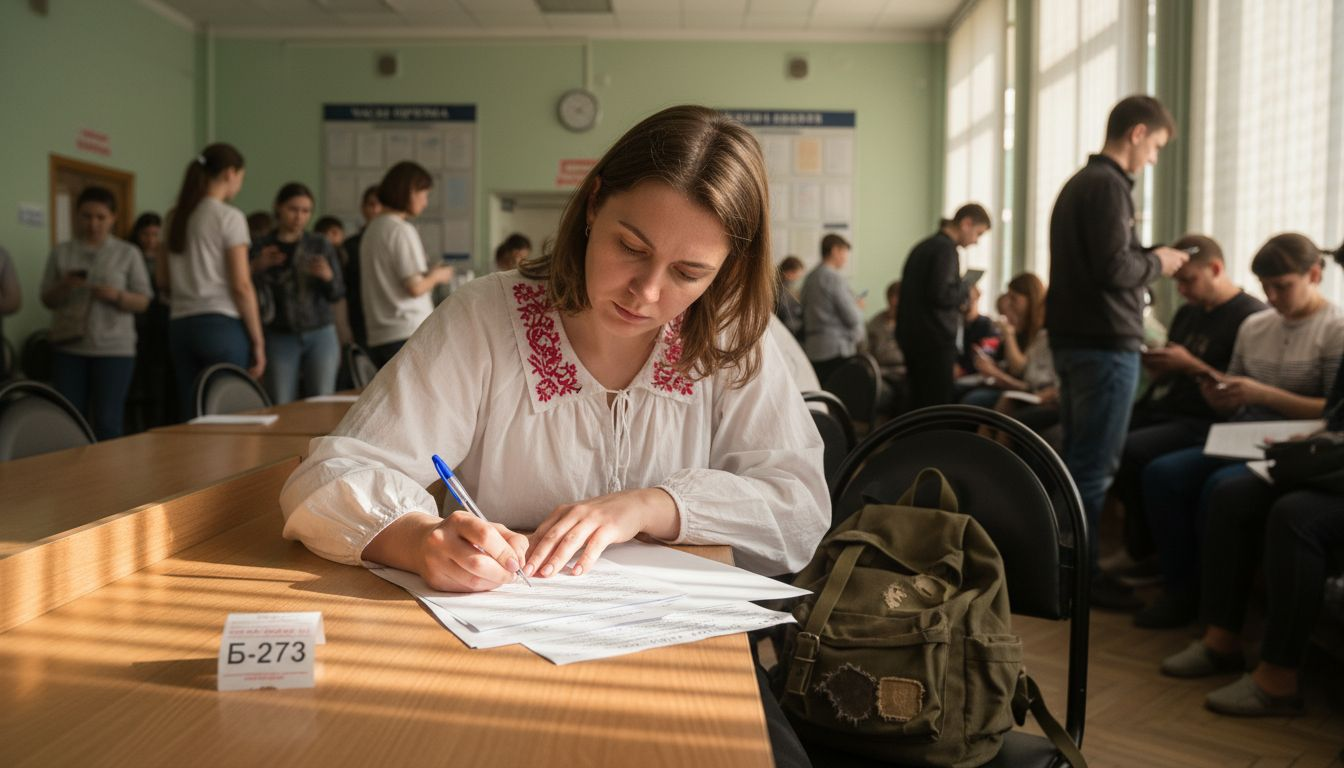 Женщина заполняет документы для подтверждения диплома