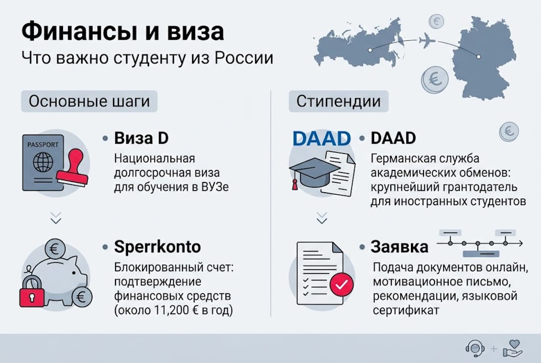 Инфографика: пошаговое руководство по получению финансирования и оформлению студенческой визы