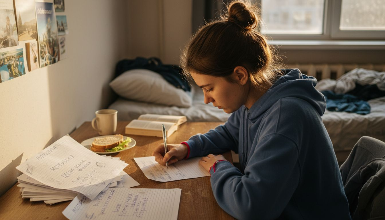 Студент готовит мотивационное письмо для поступления в учебное заведение.