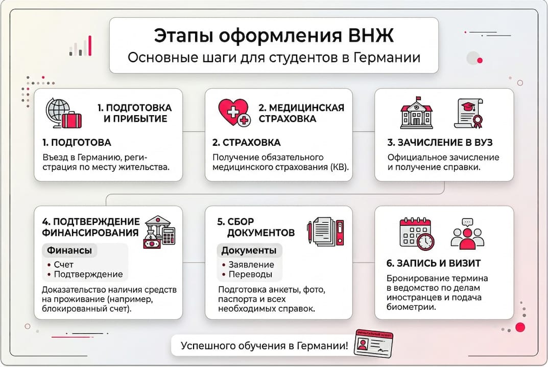 Инфографика: пошаговая инструкция для студентов по оформлению проживания в Германии