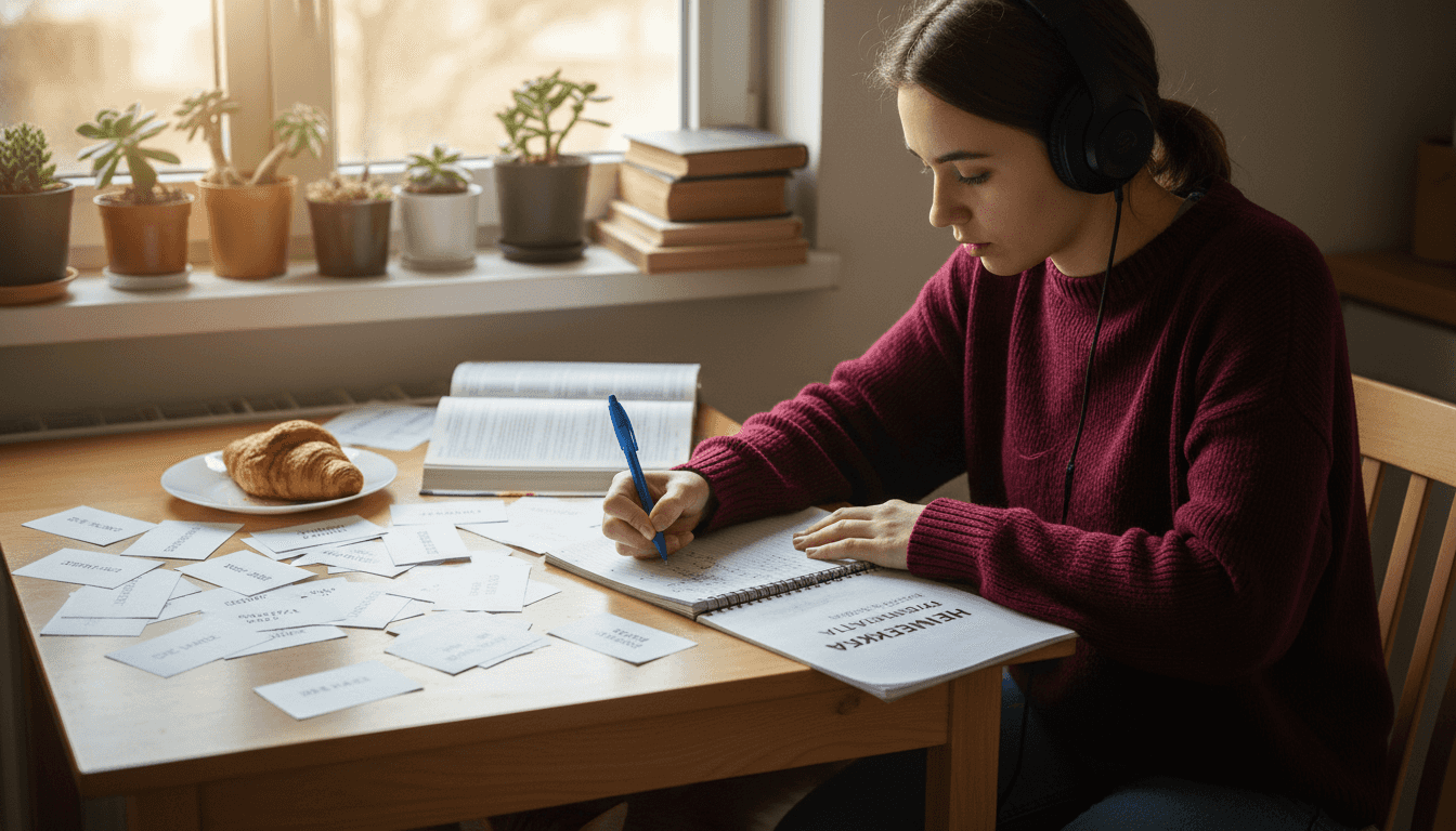 Студент готовится к экзамену по немецкому языку