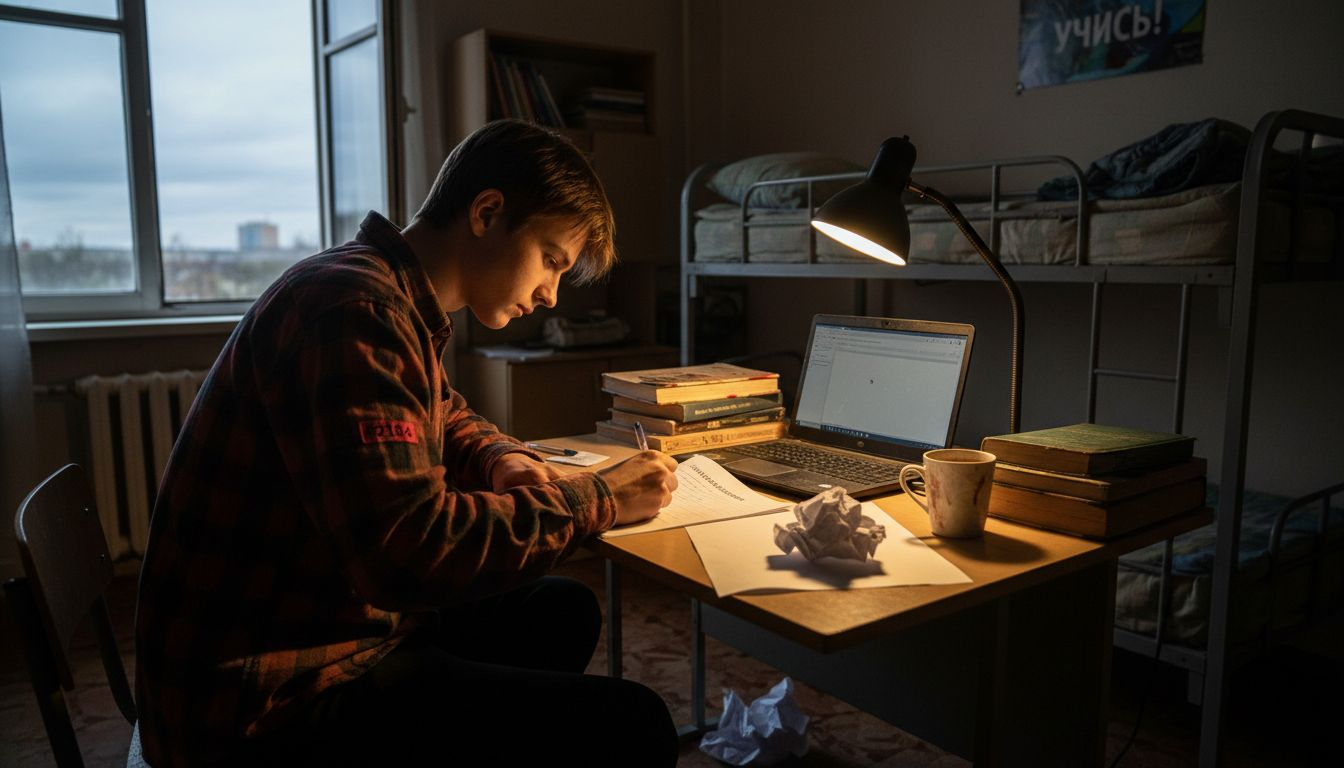 Студент пишет мотивационное письмо для поступления в университет