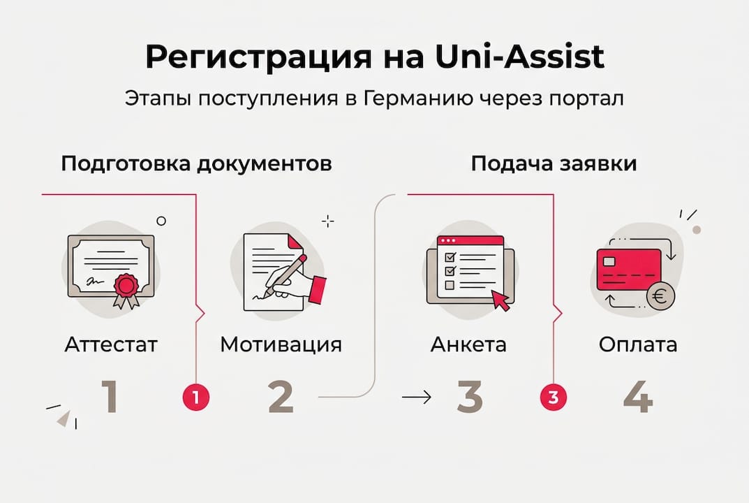 Инфографика с пошаговой инструкцией по подаче документов через Uni-Assist