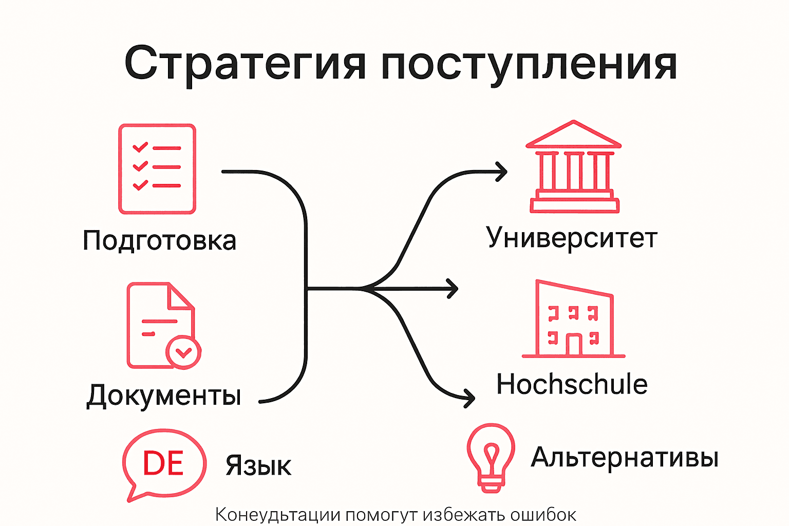 Инфографика: как выбрать стратегический путь поступления в немецкие вузы