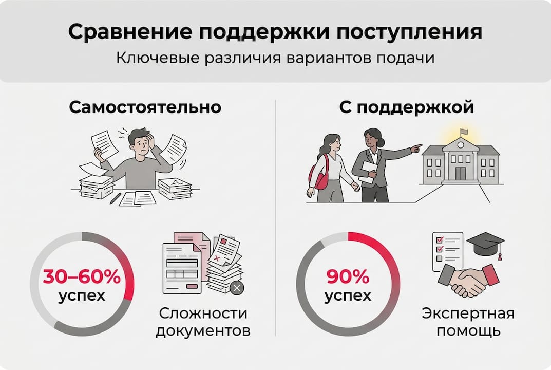 Инфографика: сравнение различных вариантов поступления с поддержкой