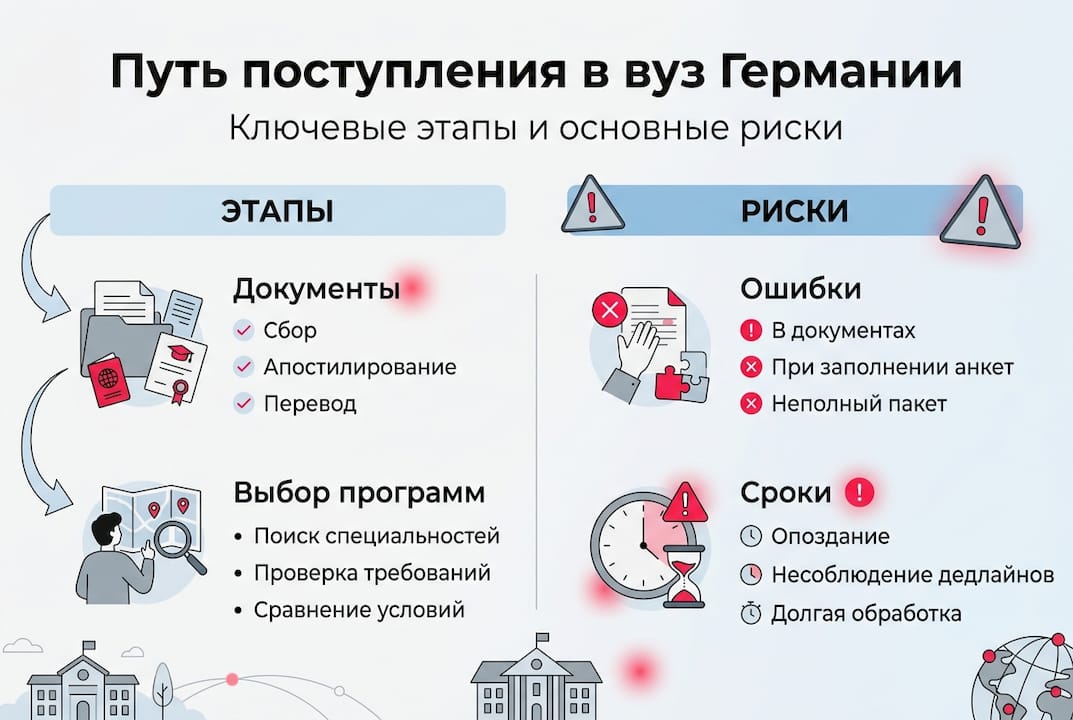 Основные этапы подачи документов и возможные риски: инфографика