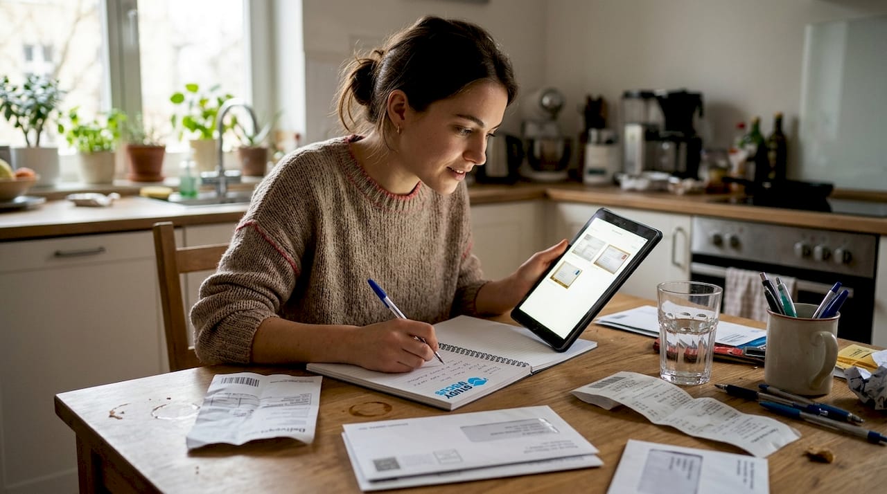 Студент просматривает электронную почту на планшете