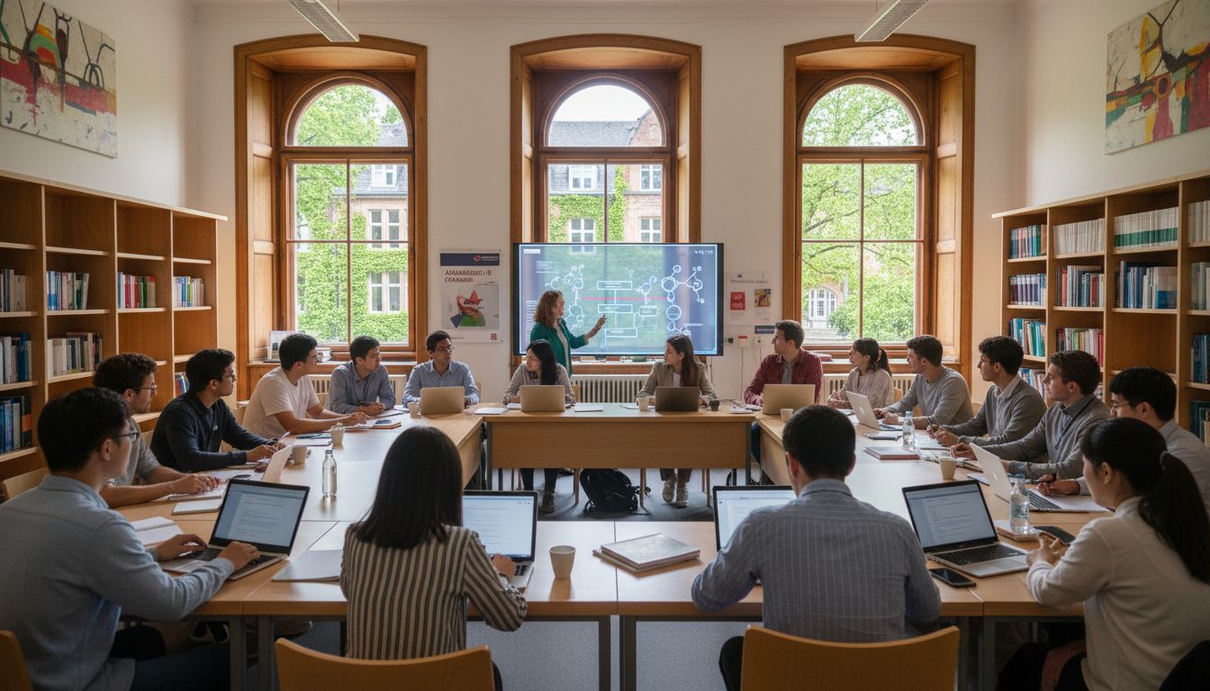 Diverse students in German university classroom