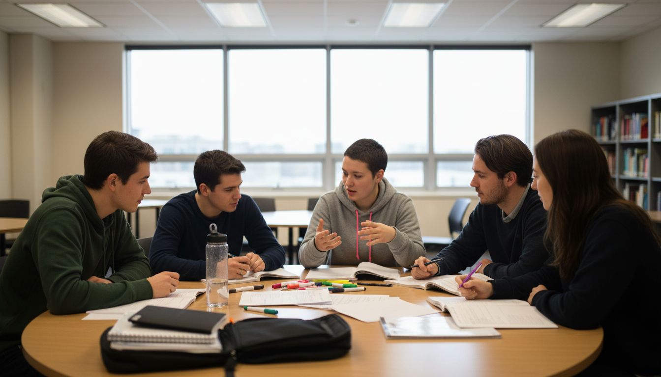 German students discussing academic plan together