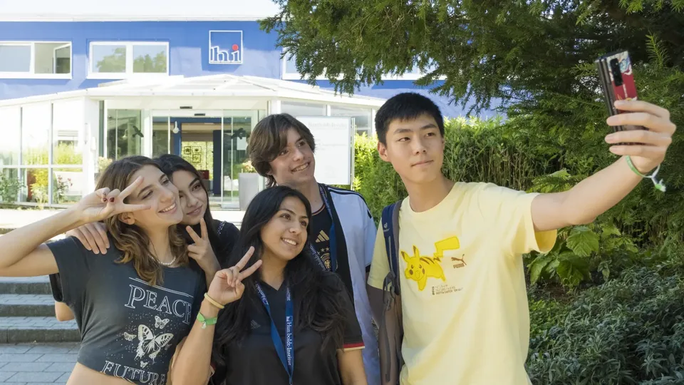 In front of the school entrance
