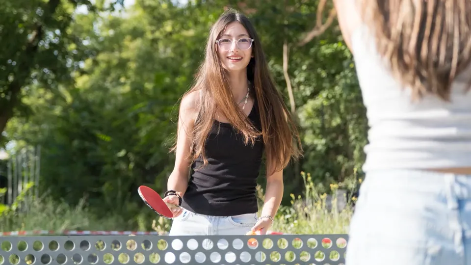 Playing table tennis